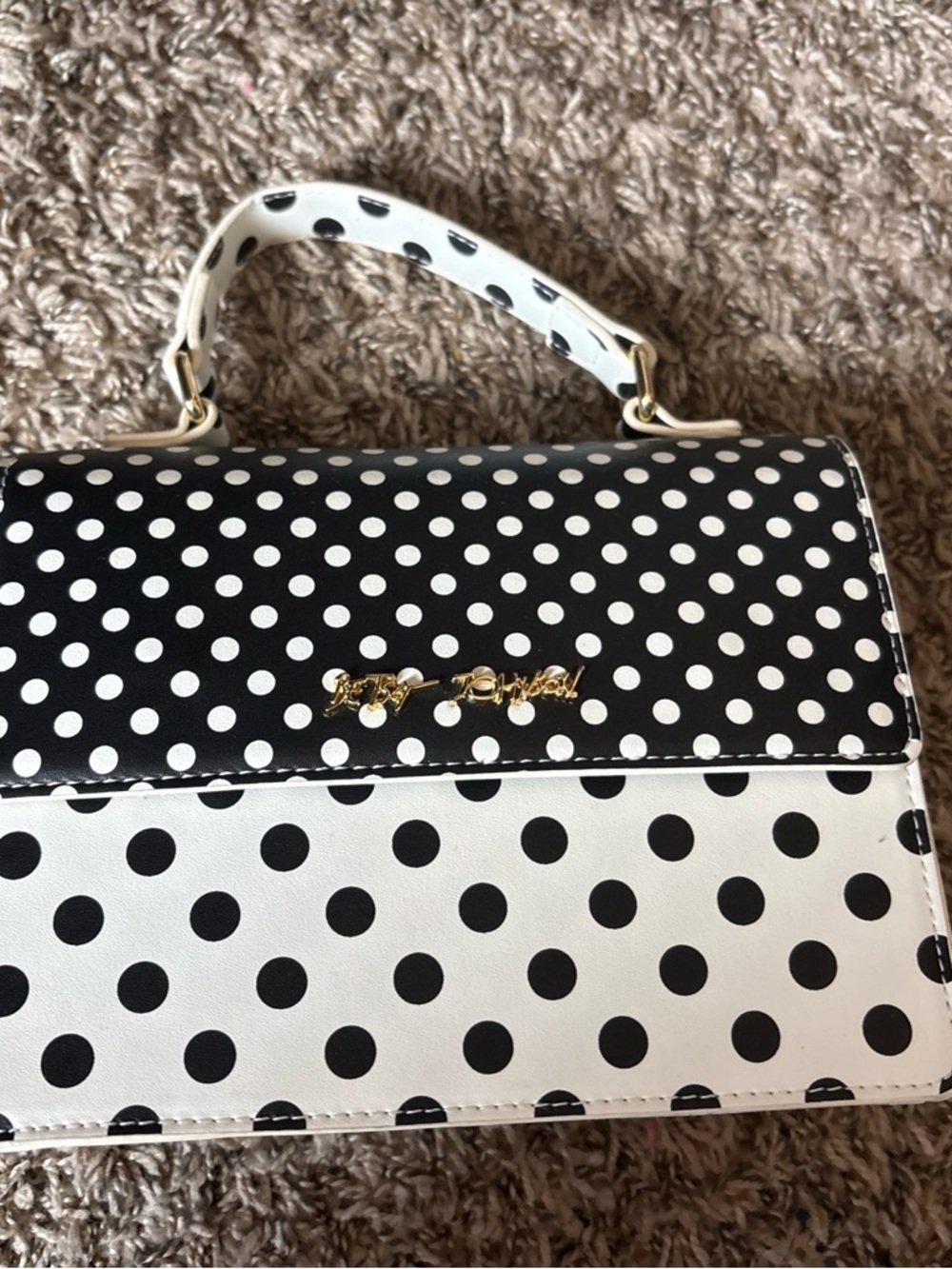 Polka Dot Top-Handle Shoulder Bag - Black & White